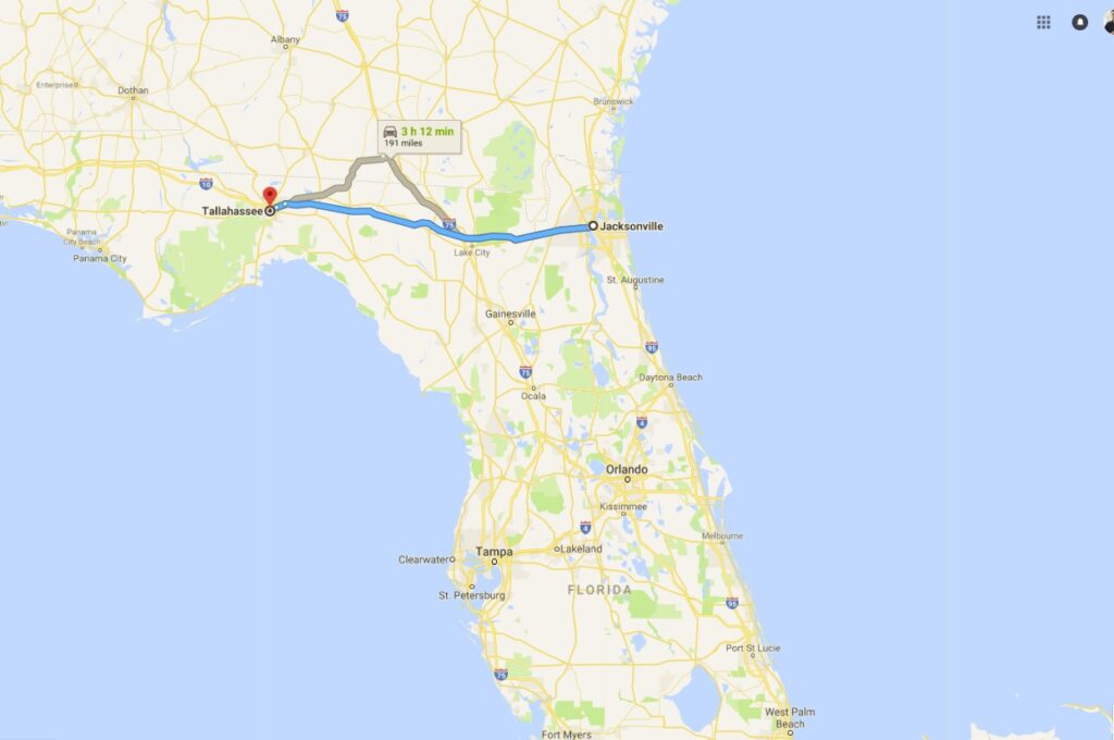 Jacksonville to Tallahassee map college transfer blog